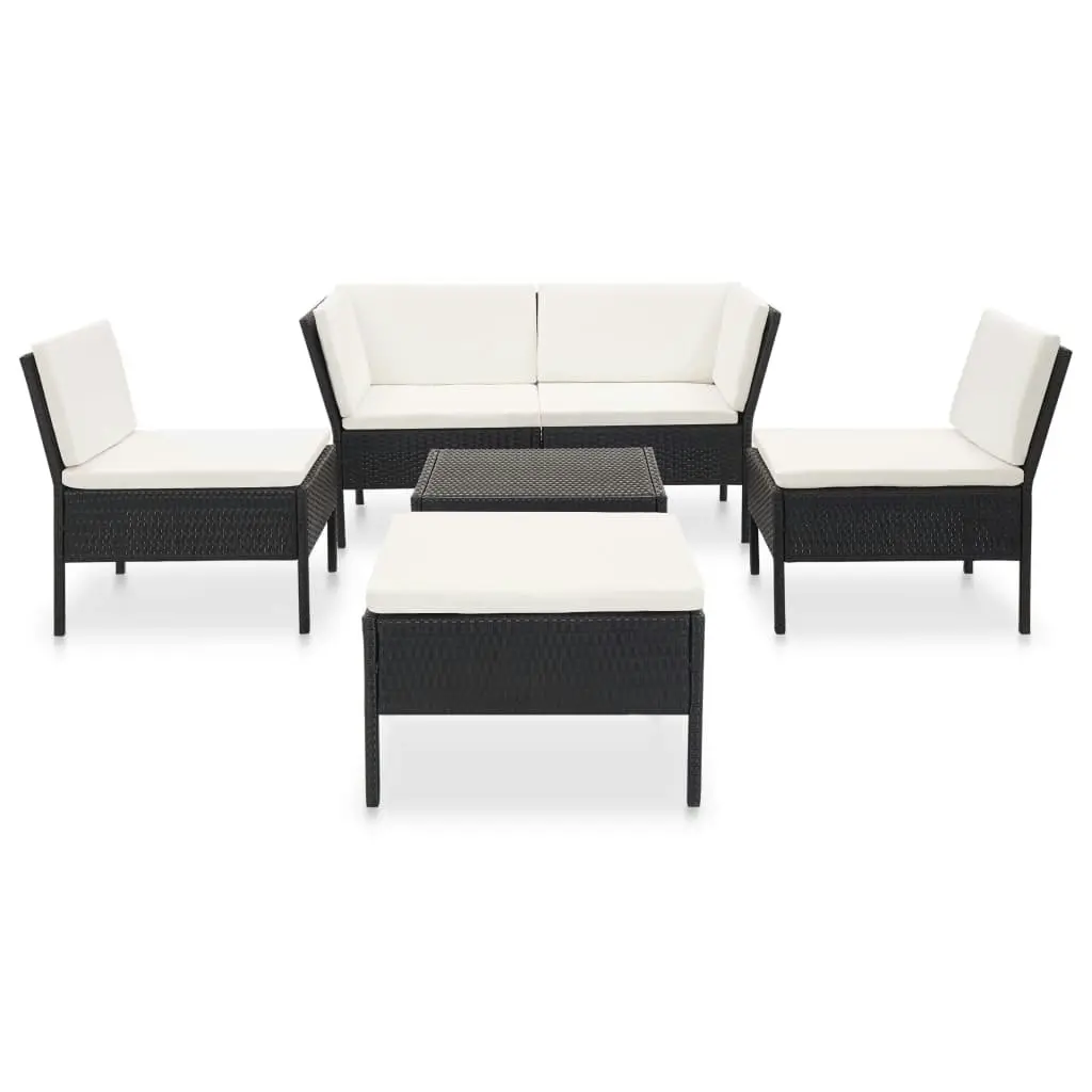 6 Piece Garden Lounge Set with Cushions Poly Rattan Black 48940