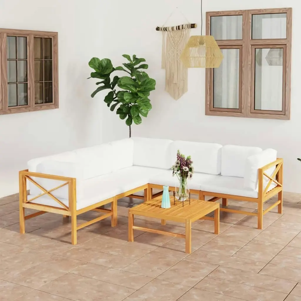 6 Piece Garden Lounge Set with Cream Cushions Solid Teak Wood 3087218