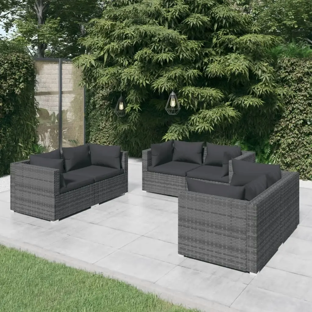 6 Piece Garden Lounge Set with Cushions Poly Rattan Grey 3102301