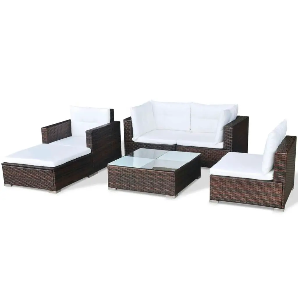 6 Piece Garden Lounge Set with Cushions Poly Rattan Brown 41873