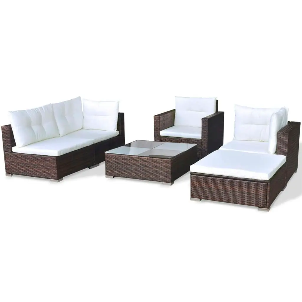 6 Piece Garden Lounge Set with Cushions Poly Rattan Brown 41873