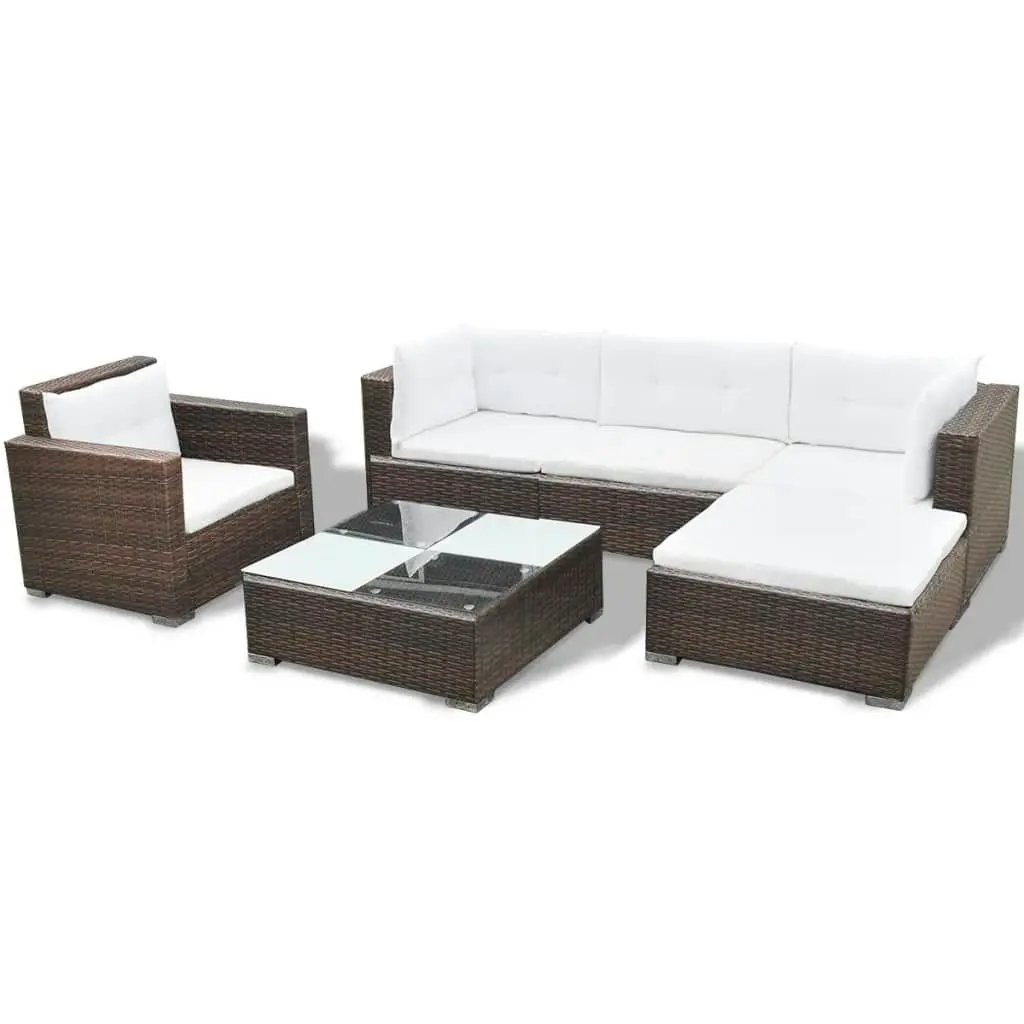 6 Piece Garden Lounge Set with Cushions Poly Rattan Brown 41873