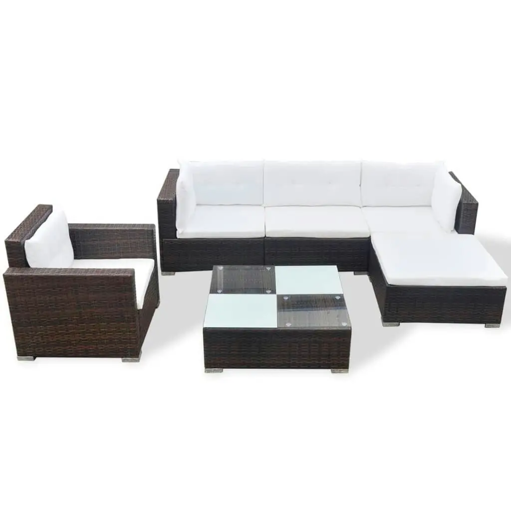 6 Piece Garden Lounge Set with Cushions Poly Rattan Brown 41873