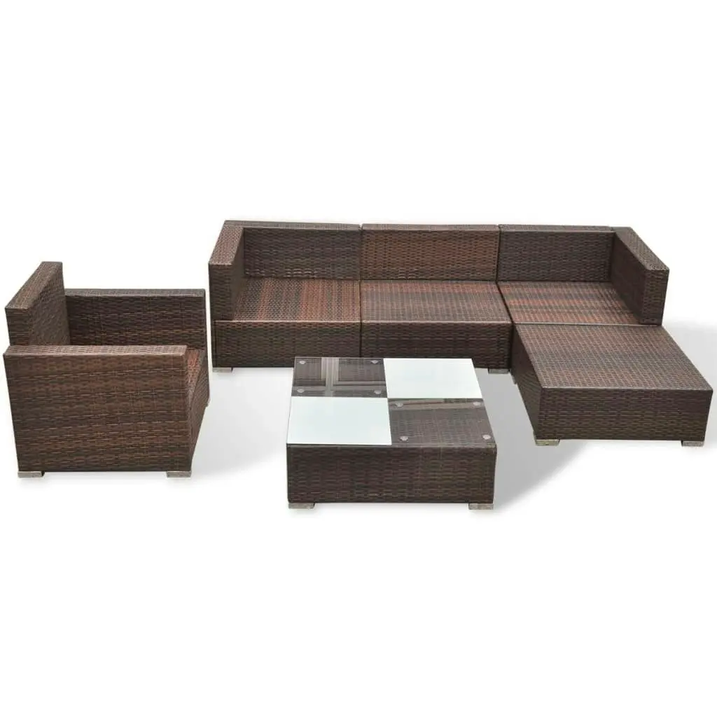 6 Piece Garden Lounge Set with Cushions Poly Rattan Brown 41873