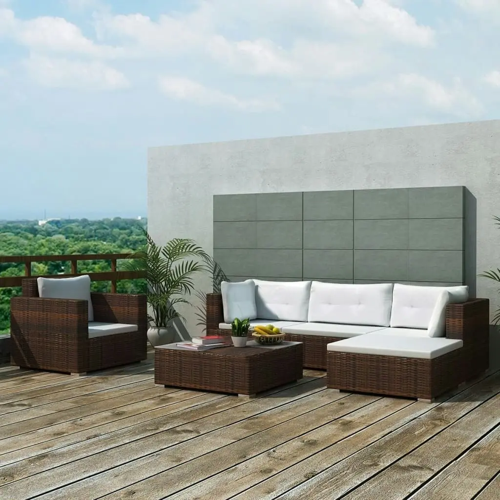 6 Piece Garden Lounge Set with Cushions Poly Rattan Brown 41873