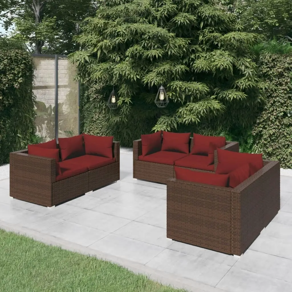 6 Piece Garden Lounge Set with Cushions Poly Rattan Brown 3102299