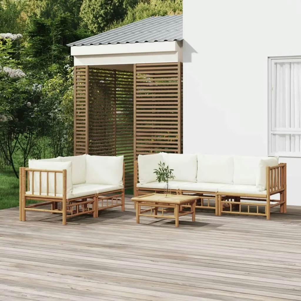 6 Piece Garden Lounge Set with Cream White Cushions  Bamboo 3155186