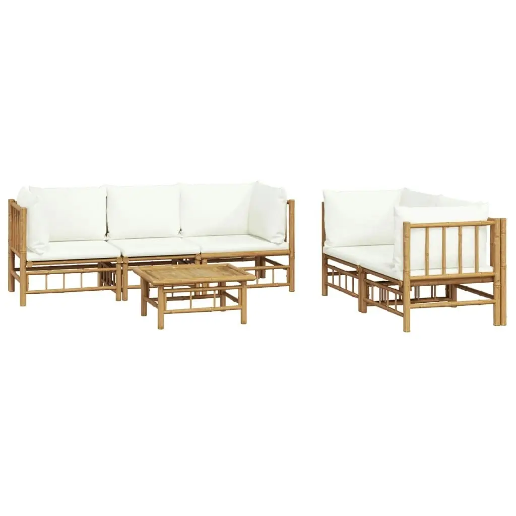 6 Piece Garden Lounge Set with Cream White Cushions  Bamboo 3155186