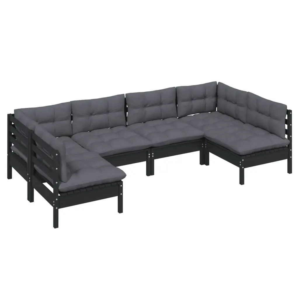 6 Piece Garden Lounge Set with Cushions Black Solid Pinewood 3097155