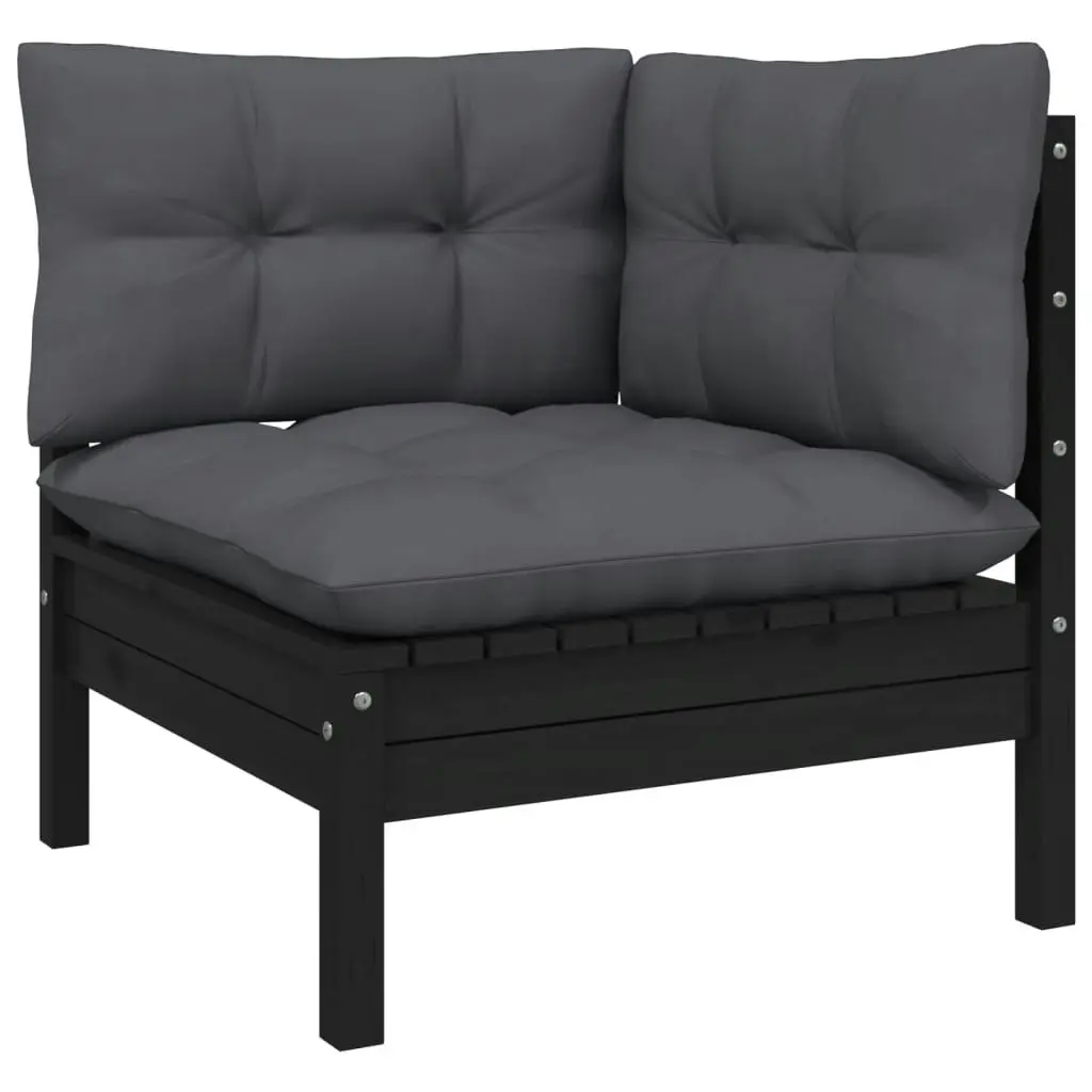 6 Piece Garden Lounge Set with Cushions Black Solid Pinewood 3097155