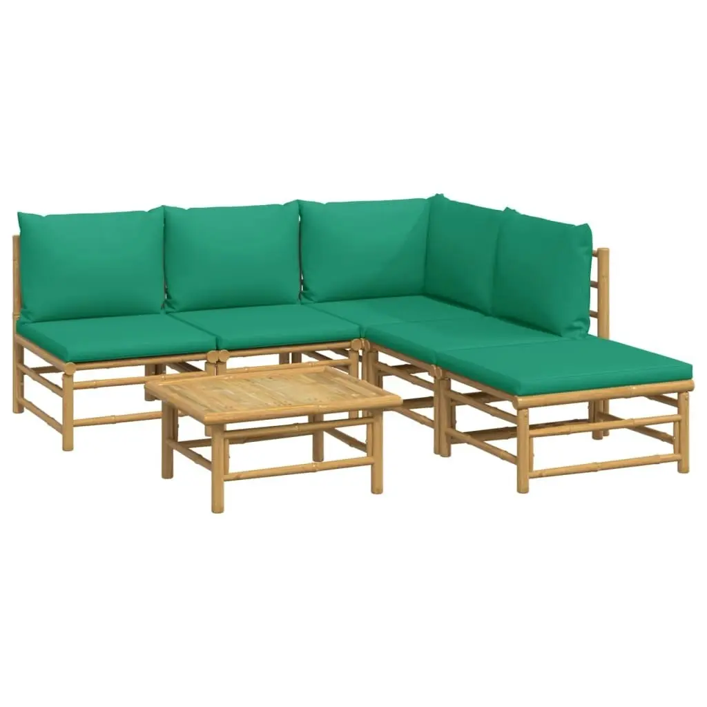 6 Piece Garden Lounge Set with Green Cushions  Bamboo 3155167