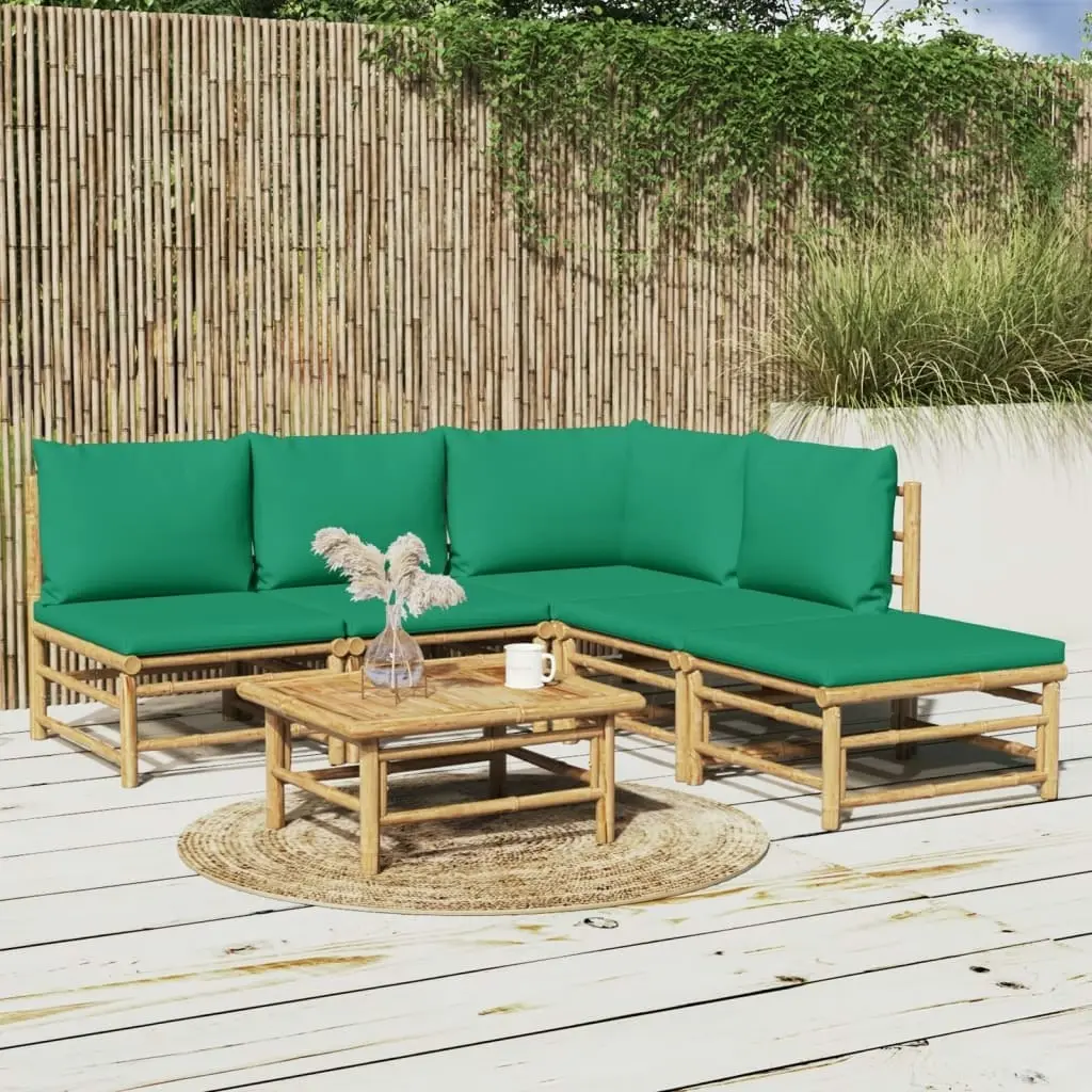 6 Piece Garden Lounge Set with Green Cushions  Bamboo 3155167