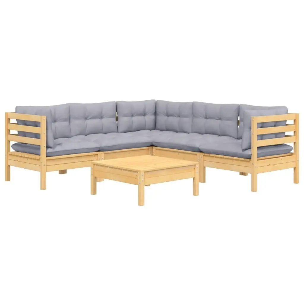 6 Piece Garden Lounge Set with Grey Cushions Solid Pinewood 3096676