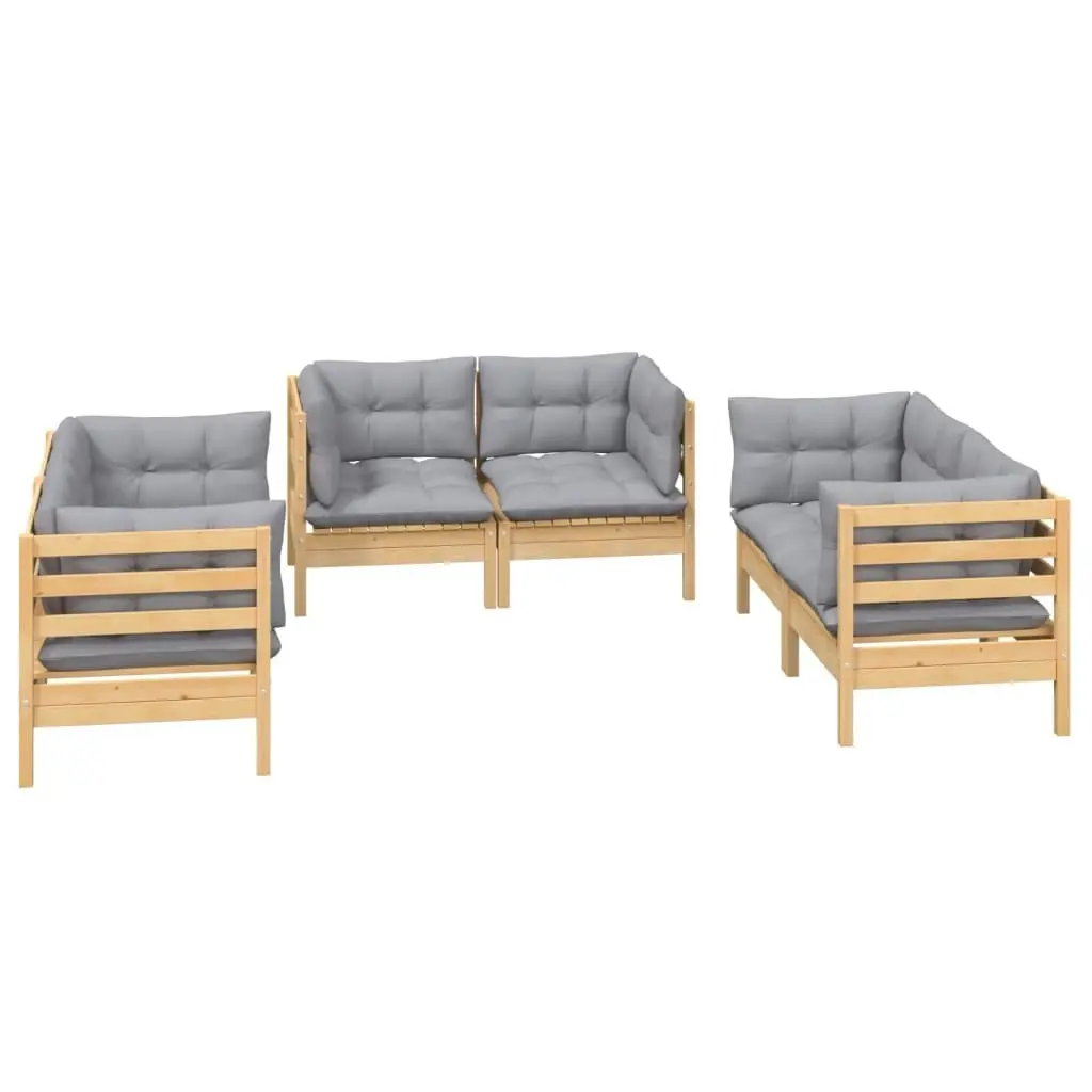 6 Piece Garden Lounge Set with Grey Cushions Solid Pinewood 3096243