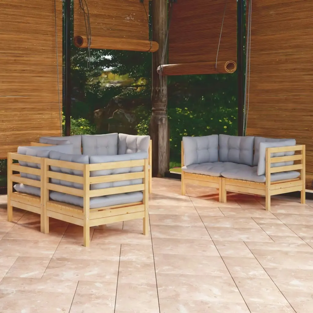 6 Piece Garden Lounge Set with Grey Cushions Solid Pinewood 3096243