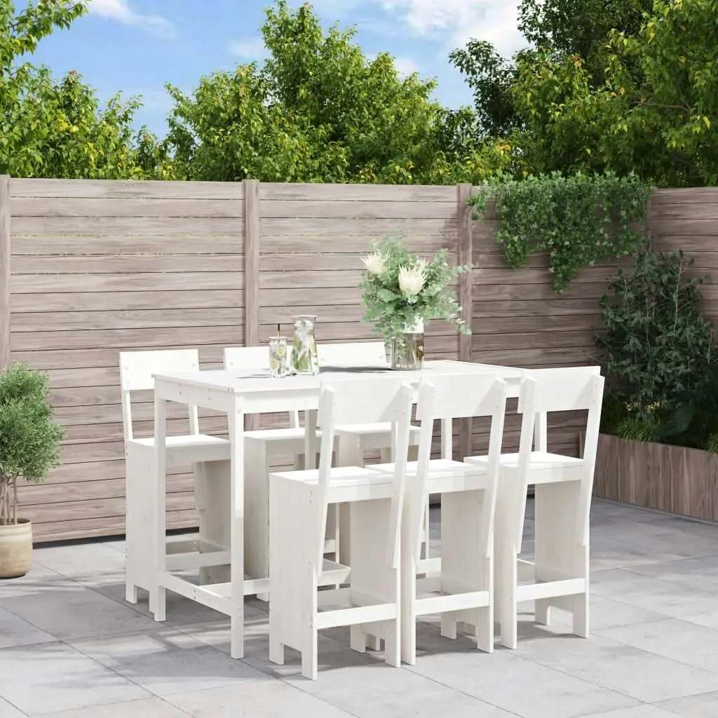 7 Piece Garden Bar Set White Solid Wood Pine 3157812