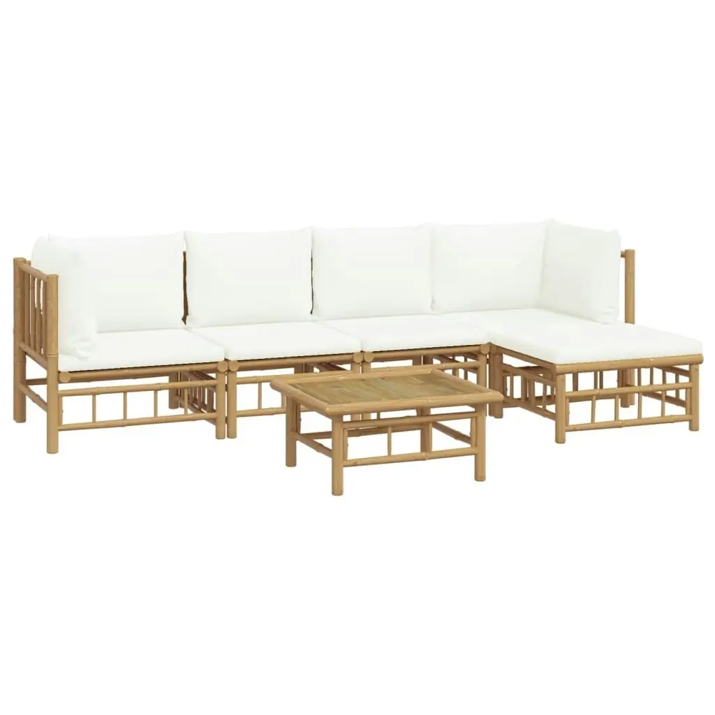 6 Piece Garden Lounge Set with Cream White Cushions  Bamboo 3155200