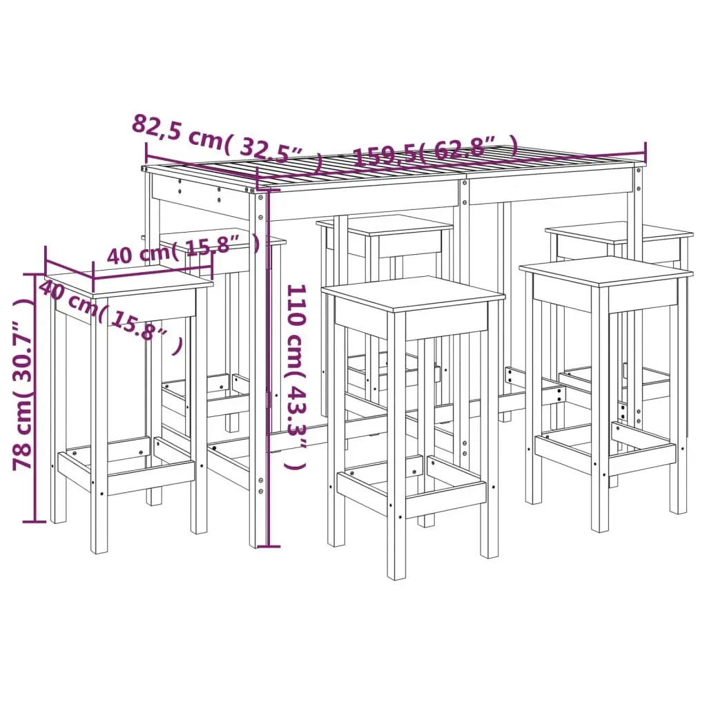 7 Piece Garden Bar Set Solid Wood Pine 3154755