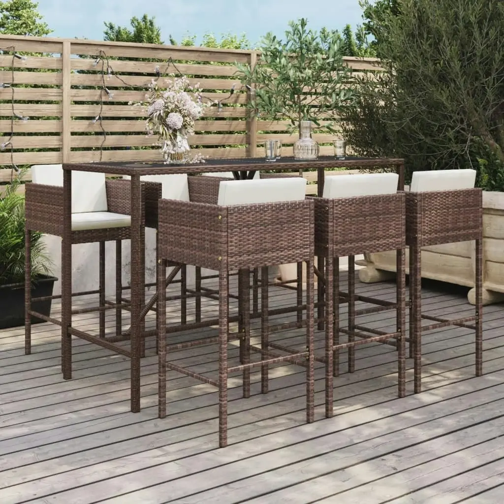 7 Piece Garden Bar Set with Cushions Brown Poly Rattan 3200649