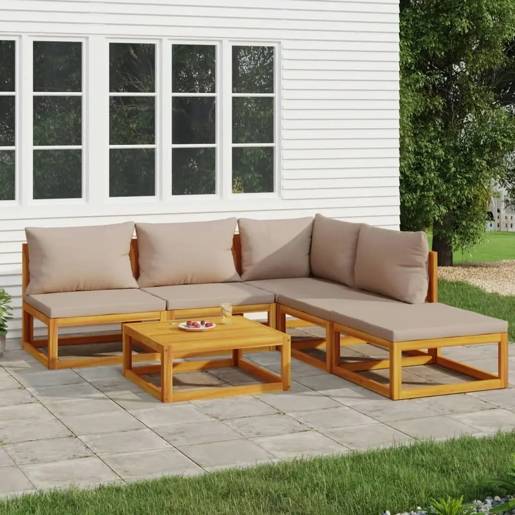 6 Piece Garden Lounge Set with Taupe Cushions Solid Wood 3155268