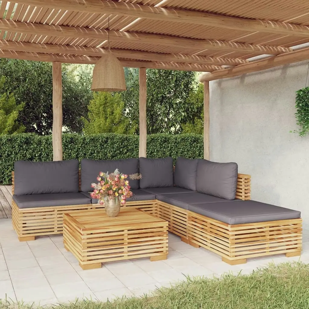 6 Piece Garden Lounge Set with Cushions Solid Teak Wood 3100896