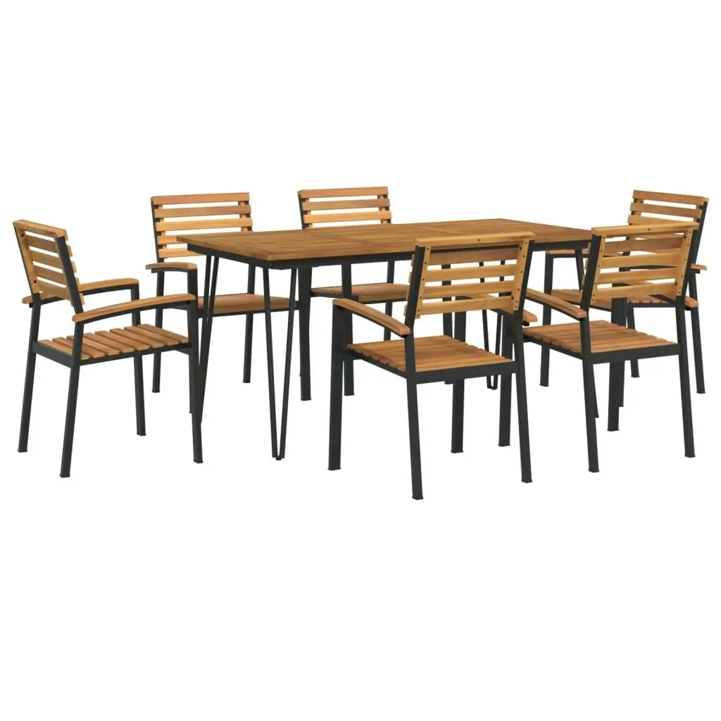 7 Piece Garden Dining Set Solid Wood Acacia and Metal 3155417