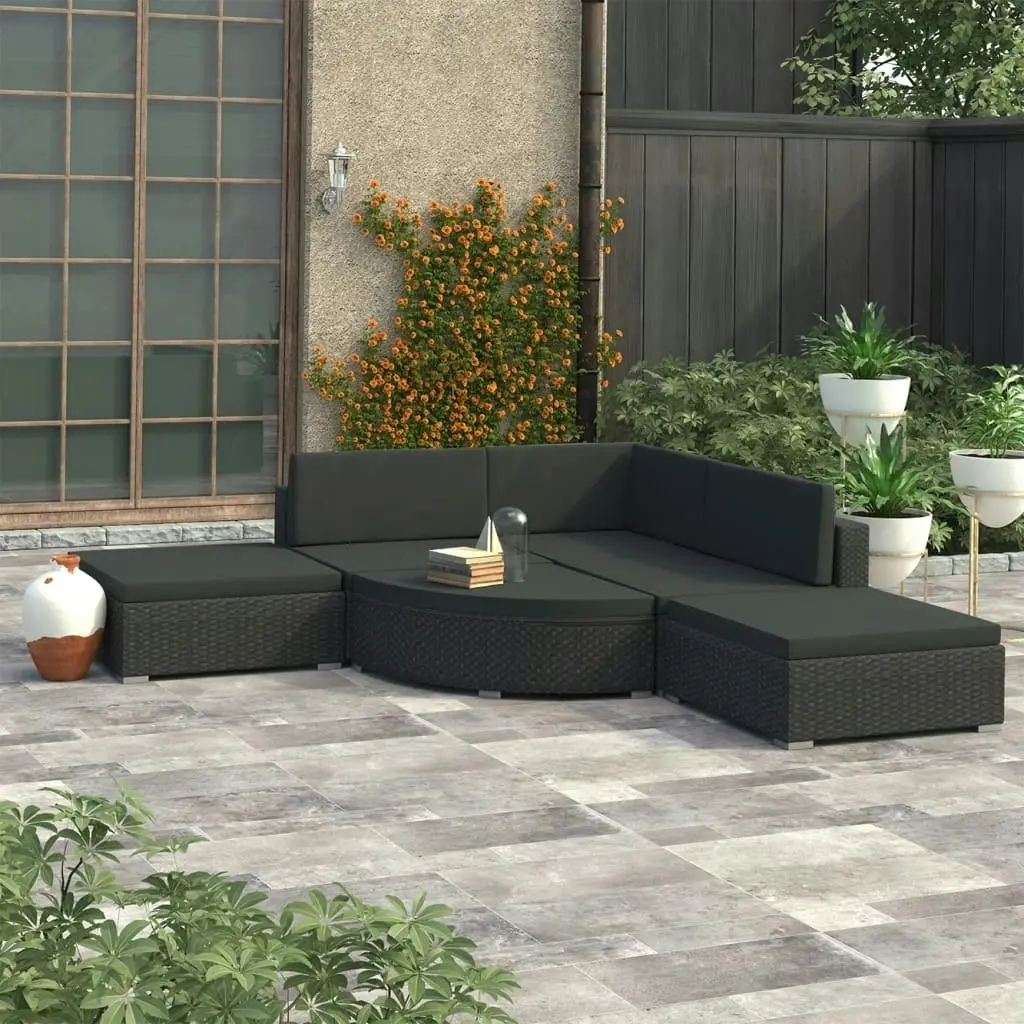 6 Piece Garden Lounge Set with Cushions Poly Rattan Black 46752