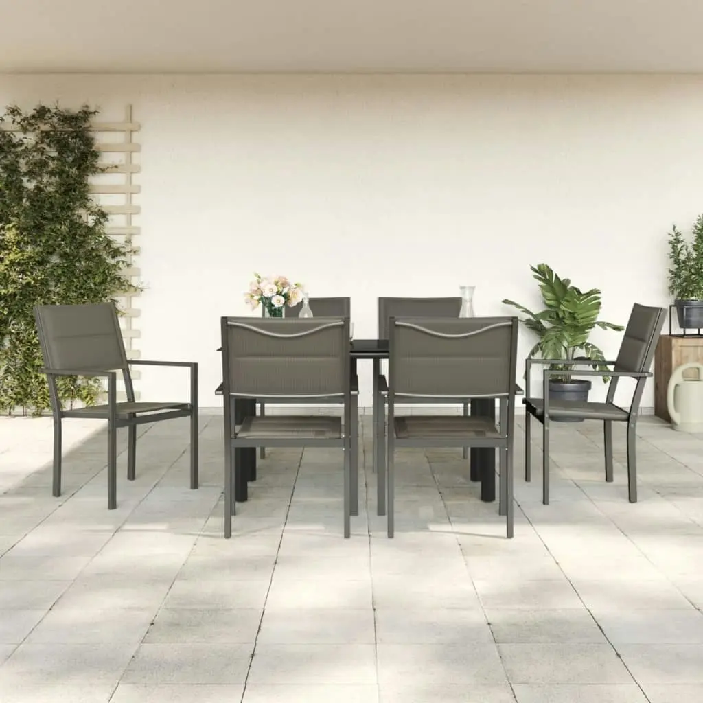 7 Piece Garden Dining Set Black Steel and Textilene 3200745