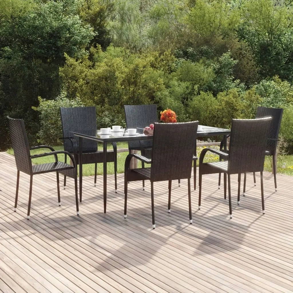 7 Piece Garden Dining Set Black Poly Rattan 3156669