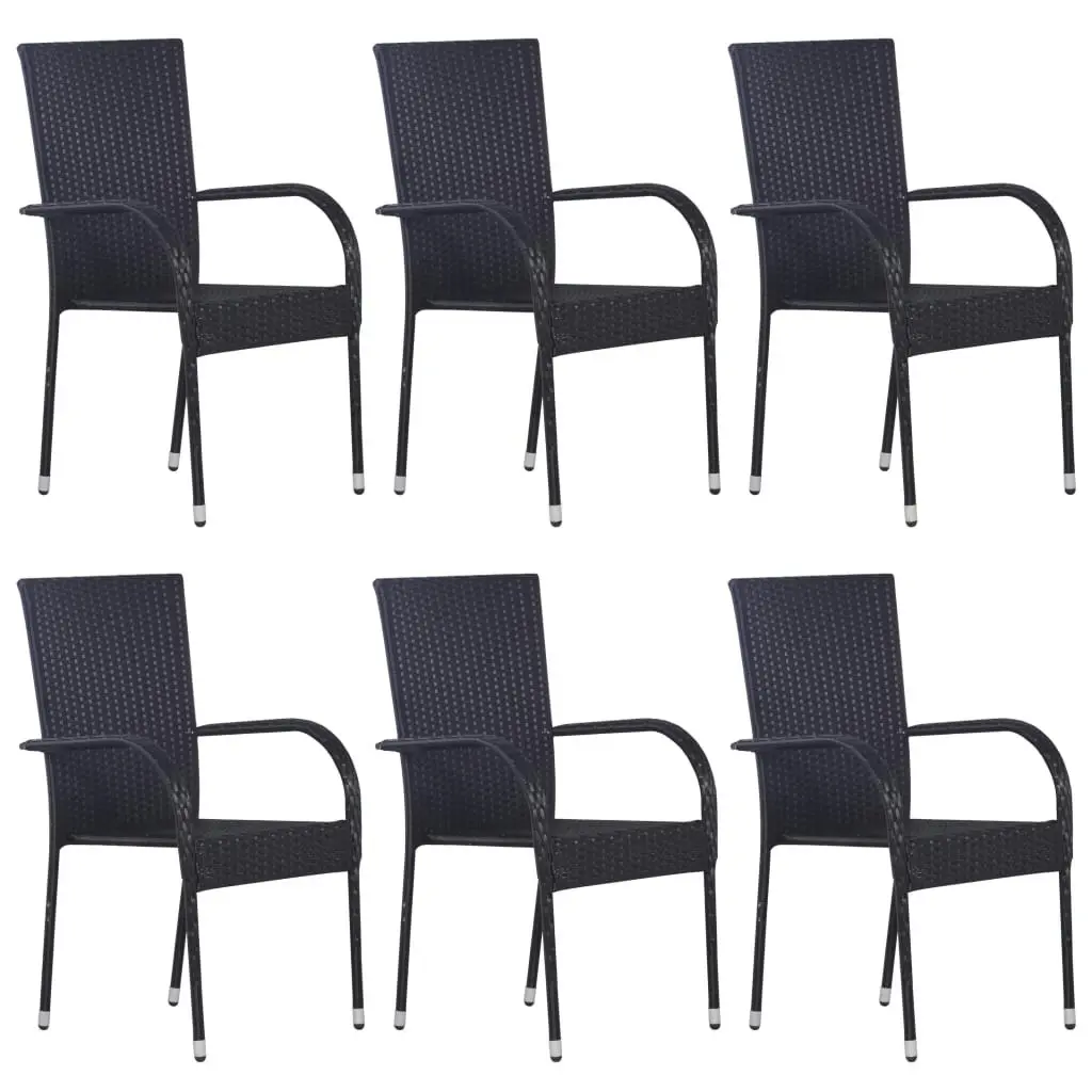 7 Piece Garden Dining Set Black Poly Rattan 3156669