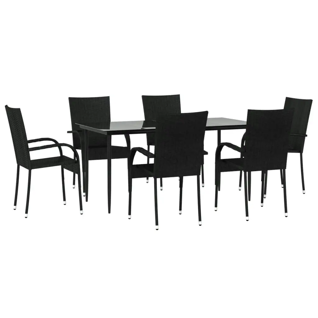 7 Piece Garden Dining Set Black Poly Rattan 3156669