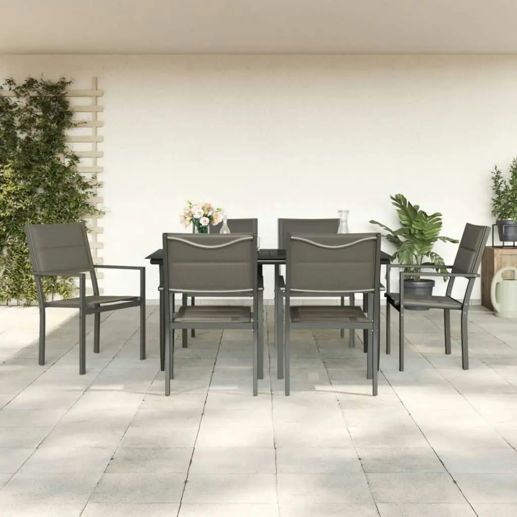 7 Piece Garden Dining Set Black Steel and Textilene 3200739