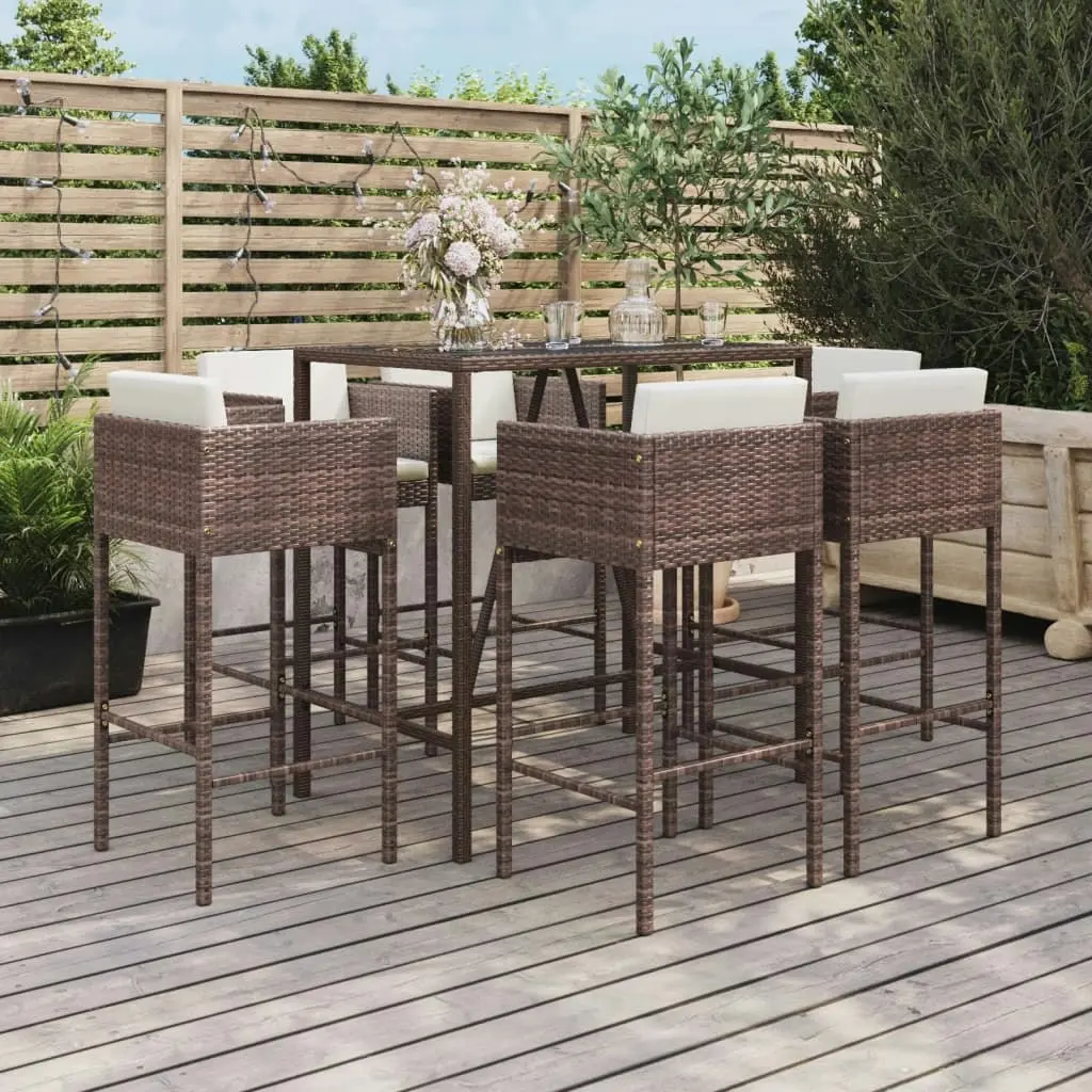 7 Piece Garden Bar Set with Cushions Brown Poly Rattan 3200656