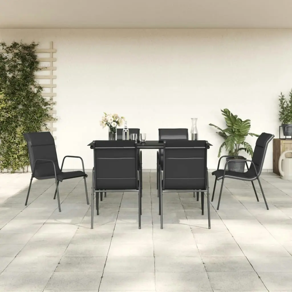 7 Piece Garden Dining Set Black Steel and Textilene 3200705