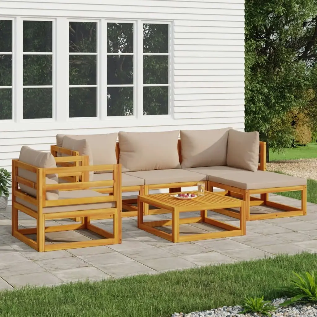 6 Piece Garden Lounge Set with Taupe Cushions Solid Wood 3155249