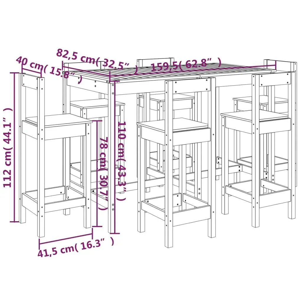 7 Piece Garden Bar Set Solid Wood Pine 3154760