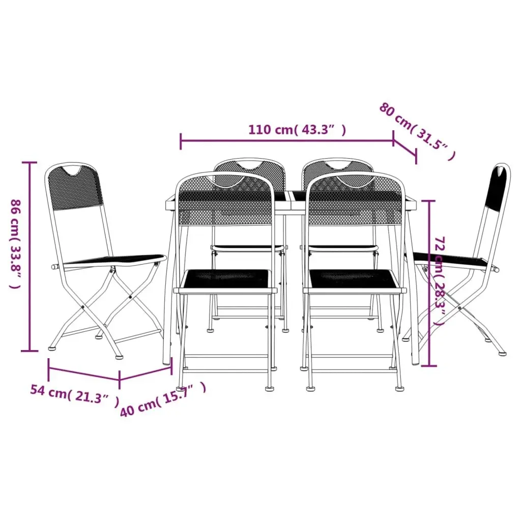 7 Piece Garden Dining Set Anthracite Metal Mesh 3211813