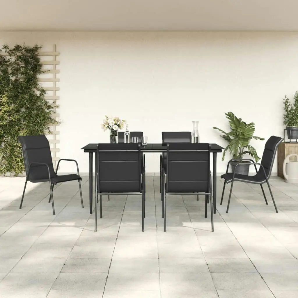 7 Piece Garden Dining Set Black Steel and Textilene 3200707