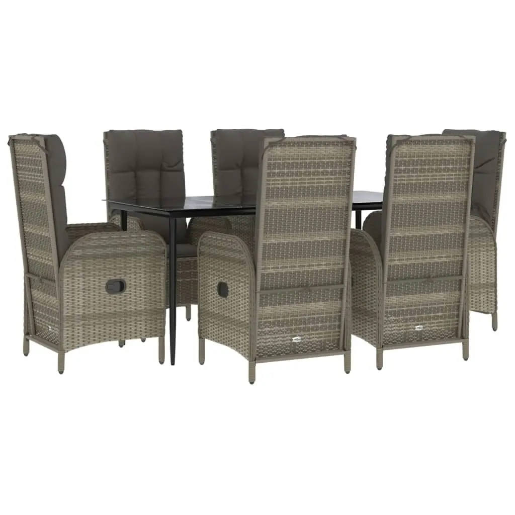 7 Piece Garden Dining Set with Cushions Black and Grey Poly Rattan 3185182