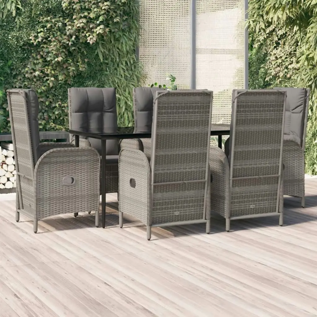 7 Piece Garden Dining Set with Cushions Black and Grey Poly Rattan 3185182