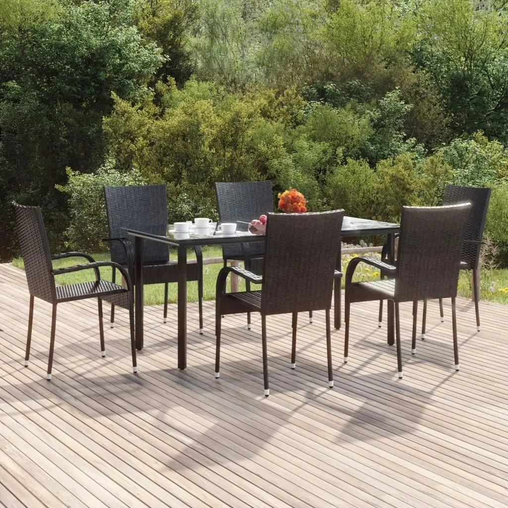 7 Piece Garden Dining Set Black Poly Rattan 3156657