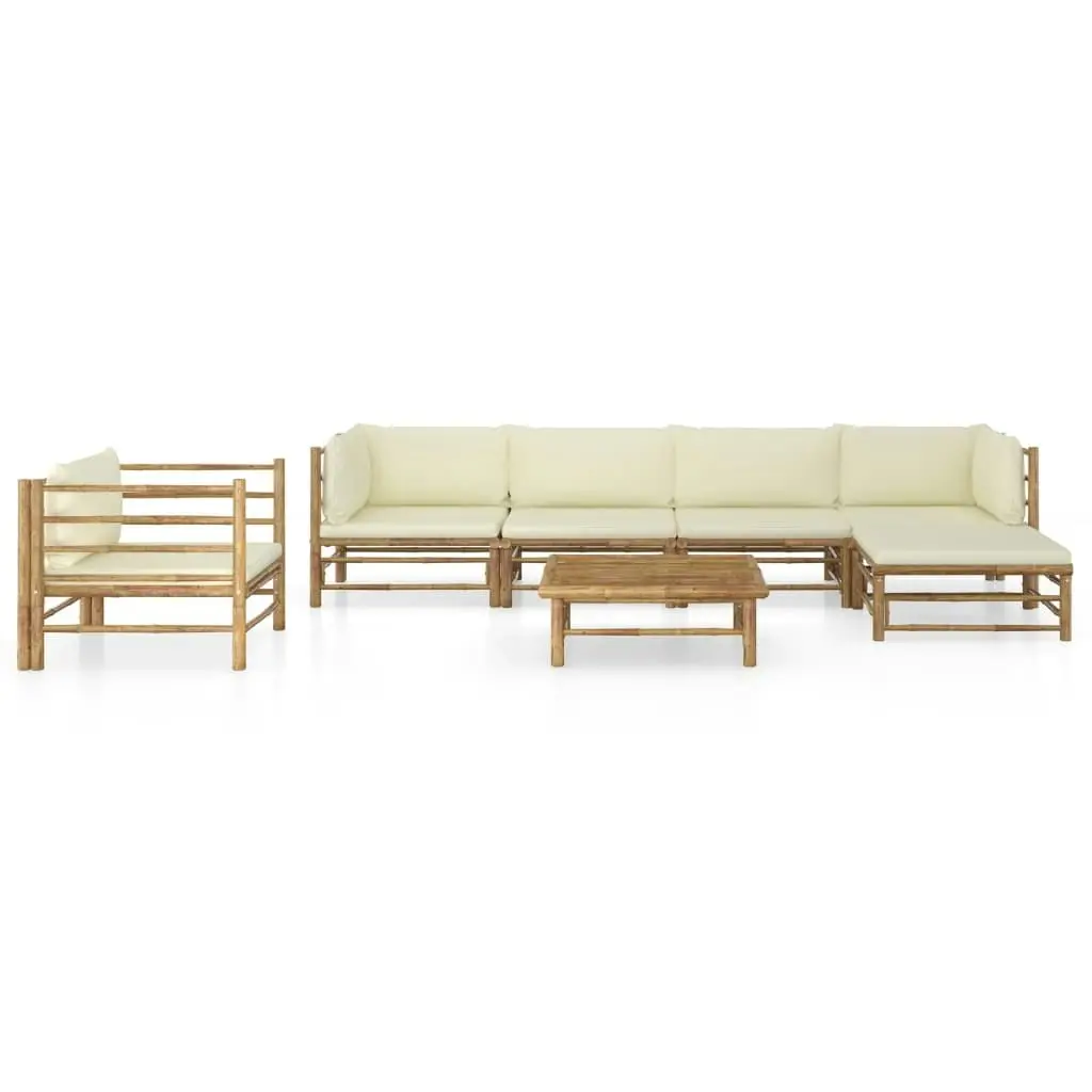 7 Piece Garden Lounge Set with Cream White Cushions Bamboo 3058199