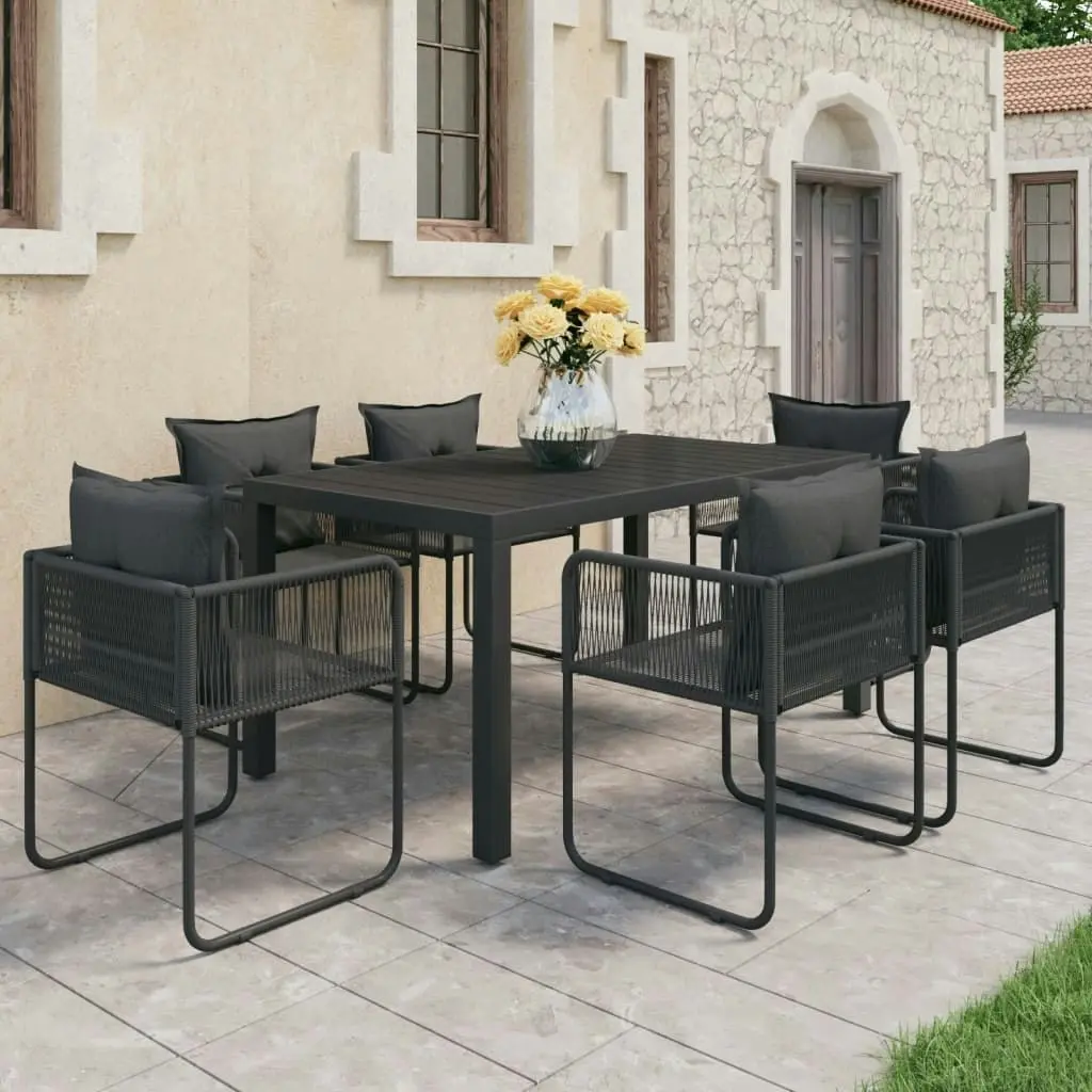 7 Piece Garden Dining Set PVC Rattan Black 3060103