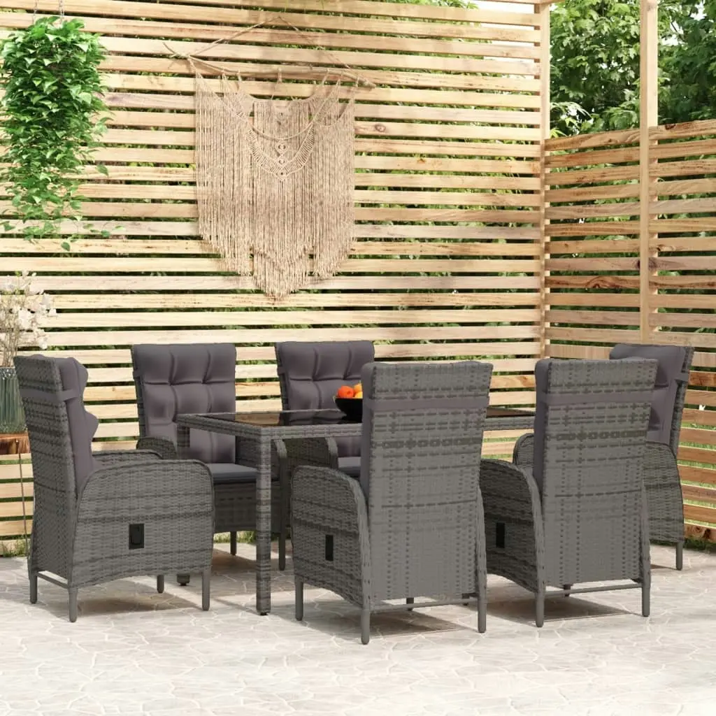 7 Piece Garden Dining Set Poly Rattan Grey 3058504