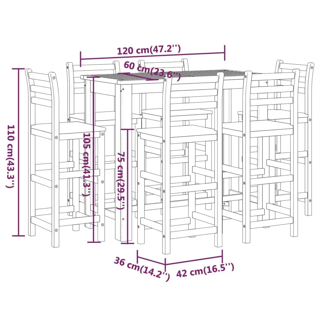 7 Piece Garden Bar Set Solid Wood Acacia 3116021