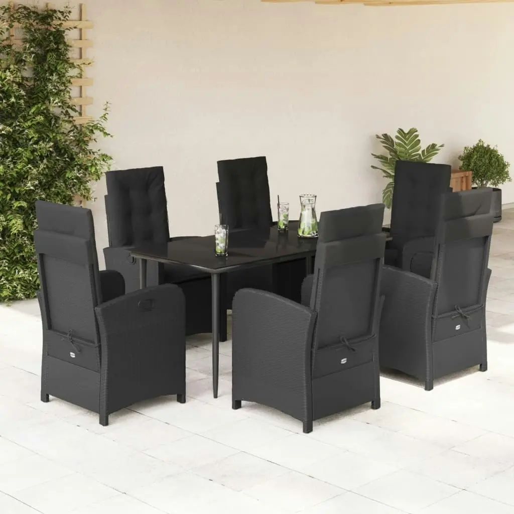 7 Piece Garden Dining Set with Cushions Black Poly Rattan 3212316