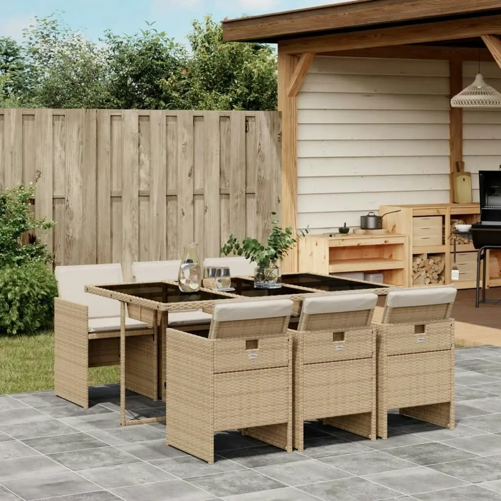 7 Piece Garden Dining Set with Cushions Beige Poly Rattan 3210550