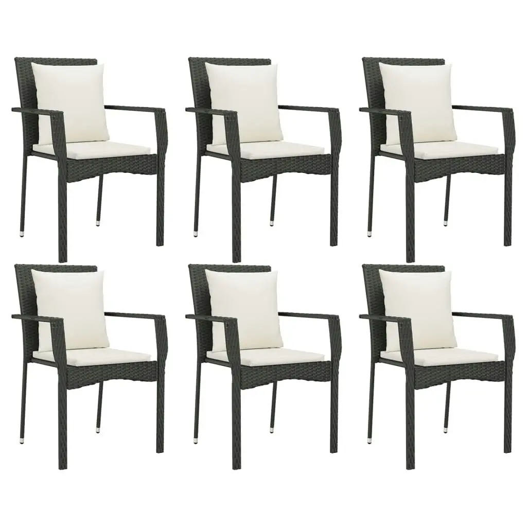 7 Piece Garden Dining Set with Cushions Black Poly Rattan 3157955