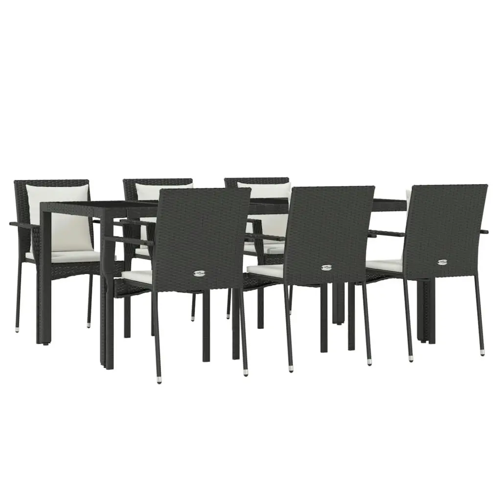 7 Piece Garden Dining Set with Cushions Black Poly Rattan 3157955