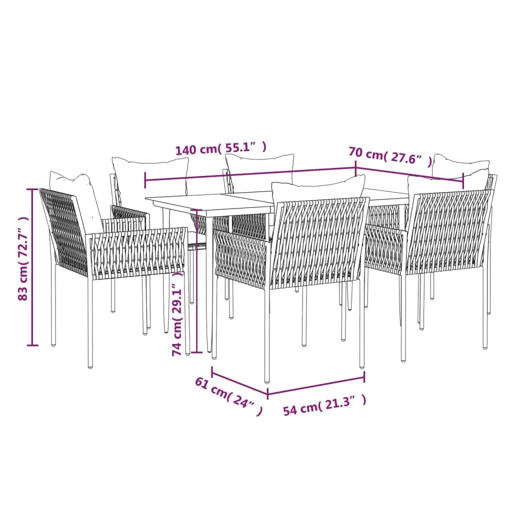 7 Piece Garden Dining Set with Cushions Poly Rattan and Steel 3187054